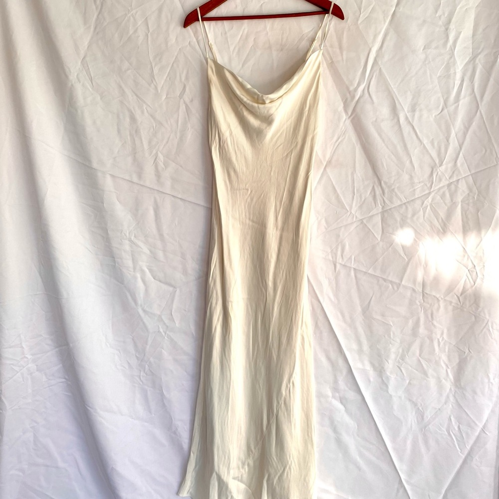 Zara Maxi Bias Silky Slip Dress in Oyster White